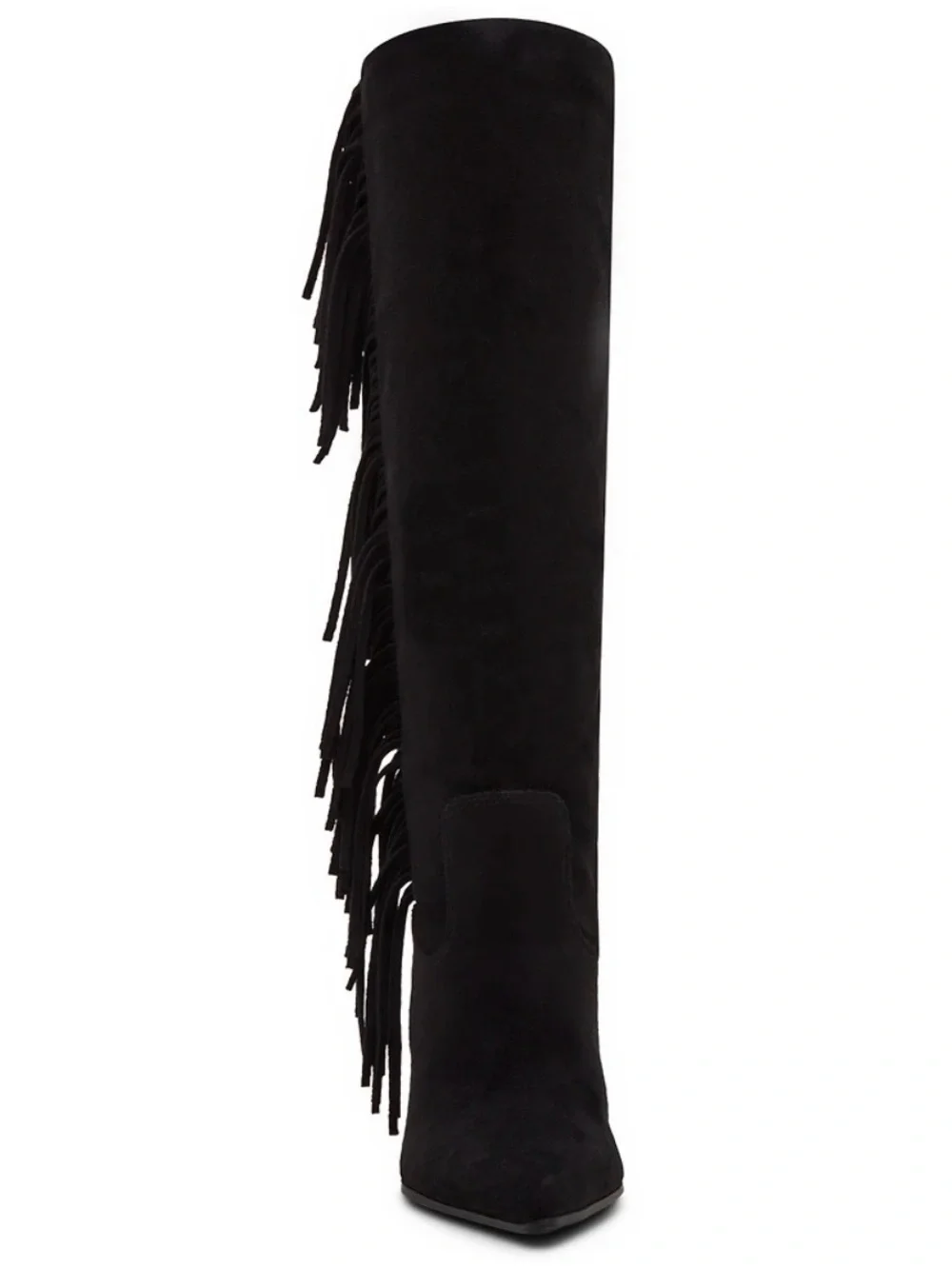 Madden Girl Shakke Women Black Fabric Fringe Knee High Pointed Toe Boots 6